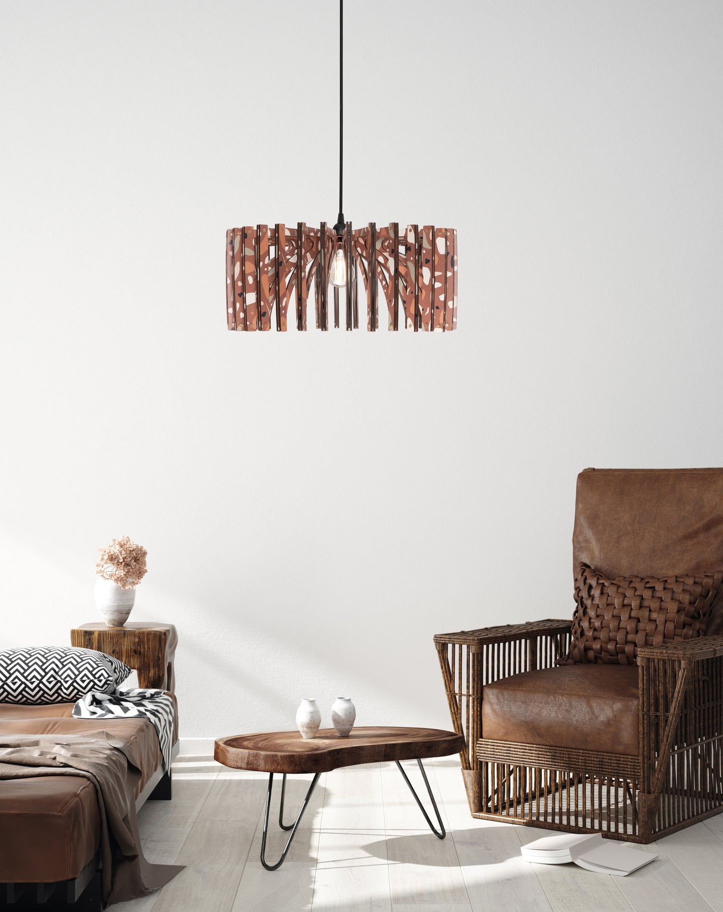 TERRACO RED Umbrella| Wood Pendant Light| Pattern Light Fixture | Mid Century Modern | Handmade Lamp | Ceiling Lamp | Chandelier Lighting
