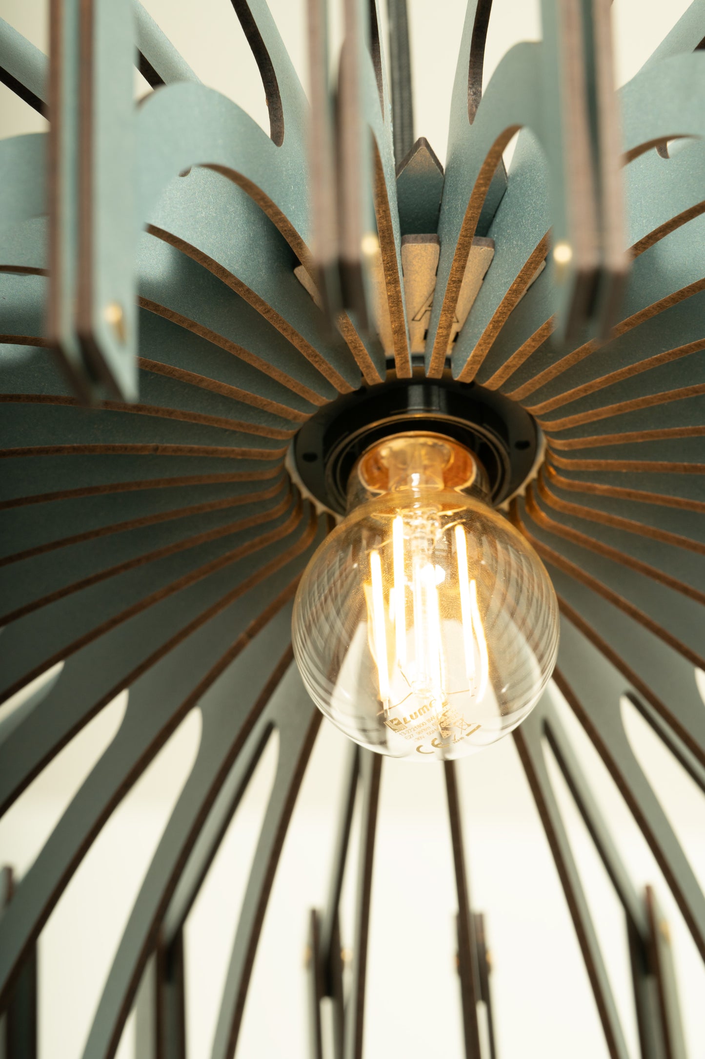 Misty Blue Umbrella| Wood Pendant Light| Pattern Light Fixture | Mid Century Modern | Handmade Lamp | Ceiling Lamp | Chandelier Lighting