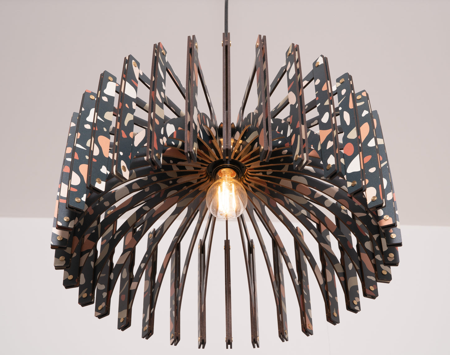 TERRACCO BLACK Umbrella| Wood Pendant Light| Pattern Light Fixture | Mid Century Modern | Handmade Lamp | Ceiling Lamp | Chandelier Lighting