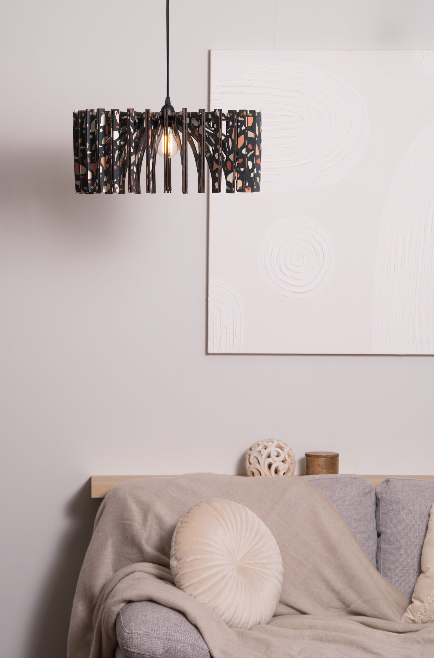 TERRACCO BLACK Umbrella| Wood Pendant Light| Pattern Light Fixture | Mid Century Modern | Handmade Lamp | Ceiling Lamp | Chandelier Lighting