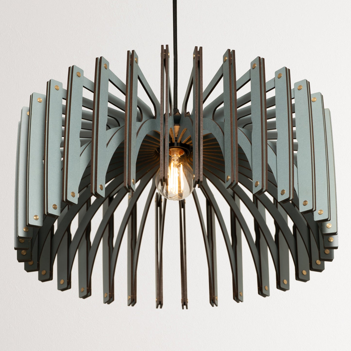 Misty Blue Umbrella| Wood Pendant Light| Pattern Light Fixture | Mid Century Modern | Handmade Lamp | Ceiling Lamp | Chandelier Lighting